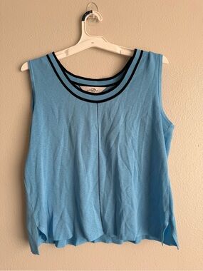 Ming Wang Sky Blue Sleeveless Knit Tank with Black Neck Trim
